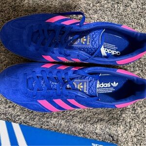 Adidas Gazelle Royal Blue Sneakers with Pink Stripes womens
